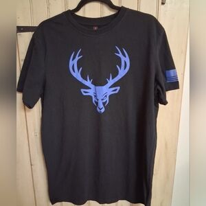 Bucked Up Black T-Shirt with Blue Design, Mens Size XL